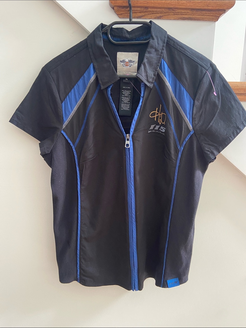 Harley-Davidson Black and Blue Short-Sleeve Zip Shirt Jacket